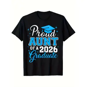 Men's & Women's Funny Proud Aunt of a 2026 Graduate T-Shirt - Graduation Diploma Print & 2026 Design - Comfortable Round Neck Short Sleeve Suitable for 2026 Graduation Parties, Casual Wear, Gift for Proud Aunts and Graduate Celebration