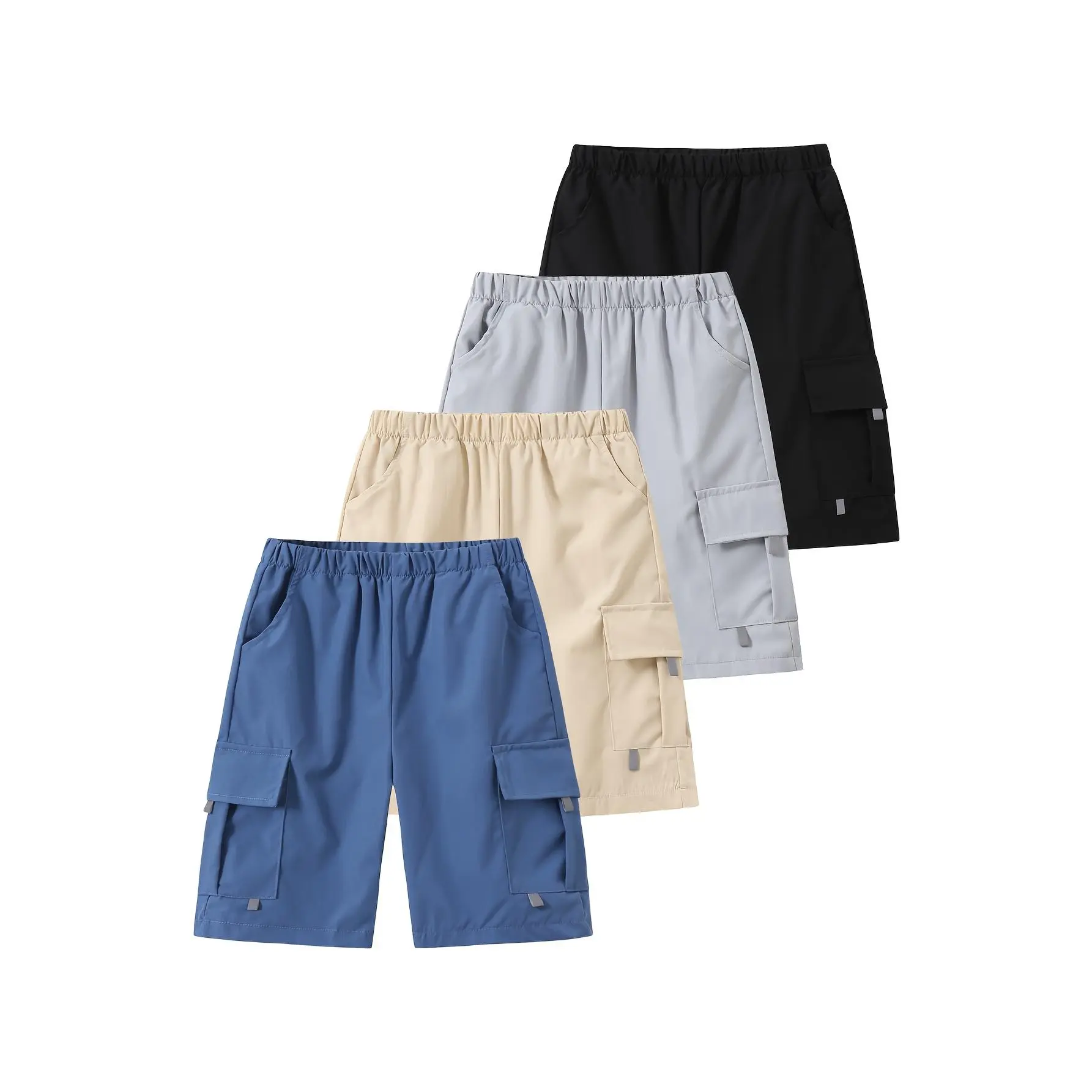 #SummerVibes 4 Pack Boys' Summer Fashion Shorts Children's Summer Elastic Waist Jogging Shorts with Pocket Design Casual Breathable
