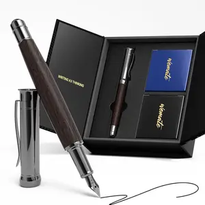 Fountain Pen Set, Fine Nib with 20PCS 2.6MM Ink Cartridges (10 Black & 10 Blue), 1 Ink Converter, Luxury Cool Wooden Fountain Pen for Men Women, Ideal for Writing, Journaling and Calligraphy
