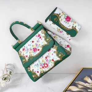 E136-New Ladies Large Capacity Printed Flower Rose Pattern Handbag with Wallet Tote Bag