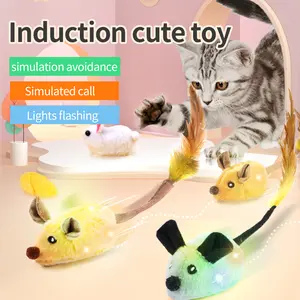 Interactive Moving Cat Mouse Toy, Rechargeable Automatic Self-Play Cat Toy with Obstacle Avoidance, Realistic Sound & LED Light Plush Toy for Indoor Cats