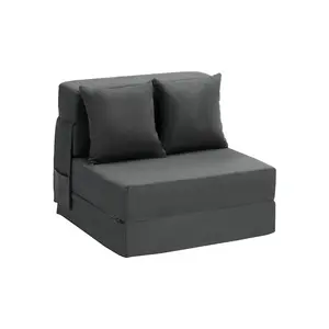 3-in-1 Folding Sofa Bed, Upholstered Couch Bed with 2 Pillows, Dark Grey Single Indoor Furniture