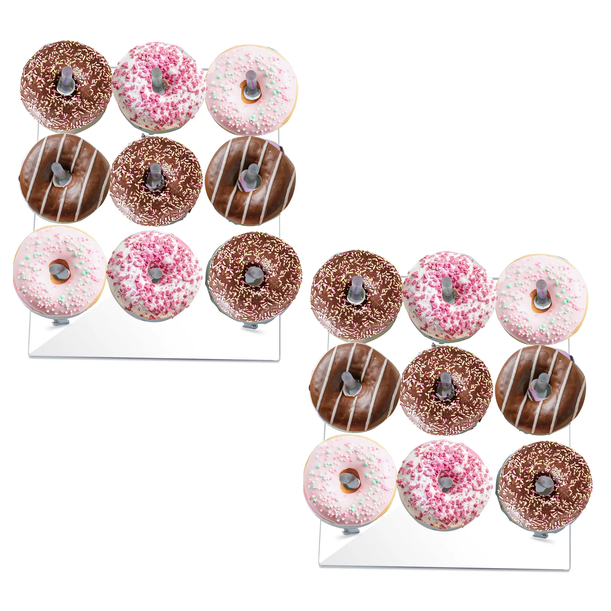 Clear Donut Stands, Acrylic Donut Wall Display Stand,  Organiser Racks 2 Pack Donut Board for 54 Pcs Donuts for Dessert Table, Bagel Doughnuts Holder for Party Birthday Gathering