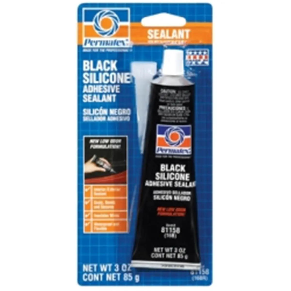 212 MAIN Permatex PTX81158 No 16 Black Silicone Adhesive Protective Sealant, 3oz Carded Tube, Flexible, Insulating, Waterproof, Multipurpose Use, Strong Adhesion