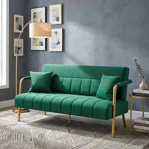 Modern Velvet Loveseat Sofa, 56.5 Inch Ergonomic 2-3 Seater Couch with Wood Frame Gold Metal Legs, Soft Plush Upholstered Loveseat for Home Living Room Bedroom Decor