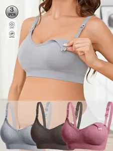 3PCS Seamless Maternity Nursing Bra, Soft Wireless Bra with One-Hand Clip, Front Open for Quick Breastfeeding Access lightweight Clothes Natural