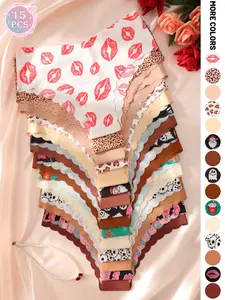 7/15 Pcs Halloween Christmas Valentine Lady Briefs, Heart Leopard Skull Ghost Lip Print Santa Gingerbread Unique Pattern Underwear, Festive Gift & Daily Wear