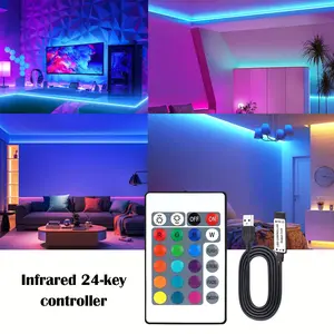 Infrared 24-Key Remote Control and Receiver for RGB Light Strip, Adjustable Brightness and Mode Control, Must be used in combination with LED light strips (light strips not included).