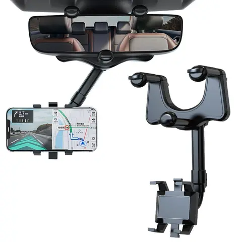 Car Mirror Phone Holder, ABS Plastic 360° Rotatable Retractable Universal Mount for Driving, Does Not Block Sight, Easy Operation 360° Stand Phone Holders & Mounts (Car Accessory)