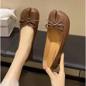 Japanese Trotter Flats Shoes Ladies Bowknot Tabi Ninja Loafers Cozy Split Toe Mary Janes Woman Barefoot Ballet Flats Moccasins
