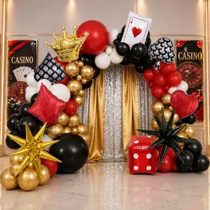 Casino Theme Party Decorations, 185PCS Casino Balloon Arch Kit with Red, Black & Gold Balloons, Dice, Poker Cards & Crown Balloons for Casino Night Birthday Party