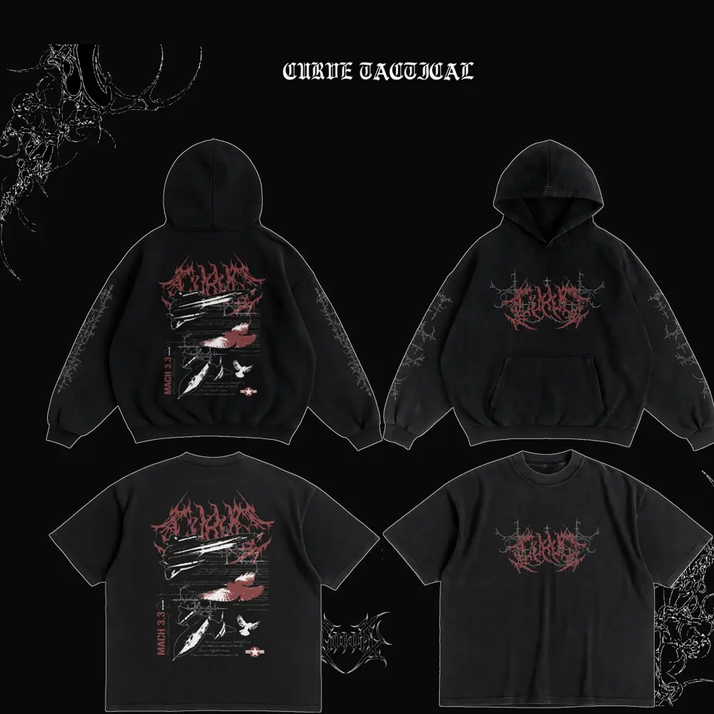 Curve Tactical Mach 3.3 Jet Bird Graphic Hoodie | Gothic Streetwear Pullover | Oversized Metal Style Sweatshirt | Black Vintage Wash | Y2K Grunge Aesthetic Unisex Top