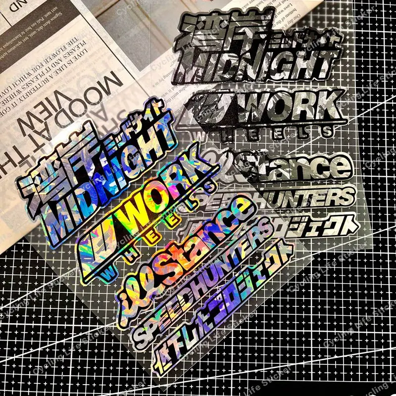 5PCS/SET Wangan Midnight Racing laser effect sticker set, Truck car decal, Automotive decals, Hologram stickers, Decal for cars, suitable for car windows, bumpers, Waterproof, durable, easy to stick, Speed Hunter car body decoration stickers, Truck Decals