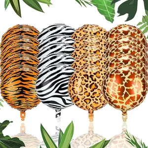 20 Pieces Animal Pattern Balloons 18 Inch Forest Animal Foil Balloons Deer Tiger Zebra Leopard Round Aluminum Balloons Party Favors for Jungle Safari Themed Birthday Party