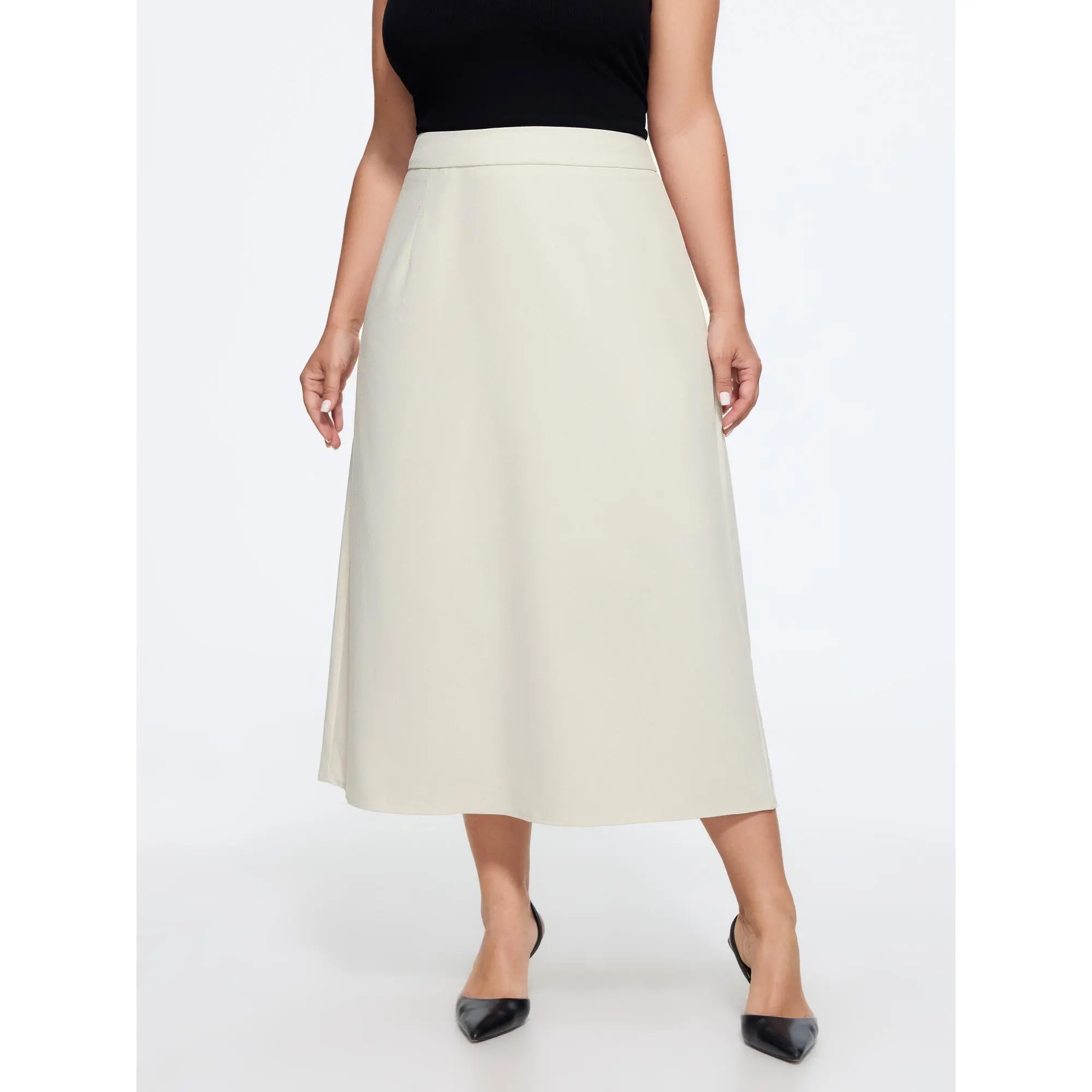 BloomChic Plus Size Women's Solid A-Line Maxi Skirt, Timeless Stretch Polyester Fabric with Mesh Panel & Back Split, Spandex, Garment, Fit, Smooth, Clothes