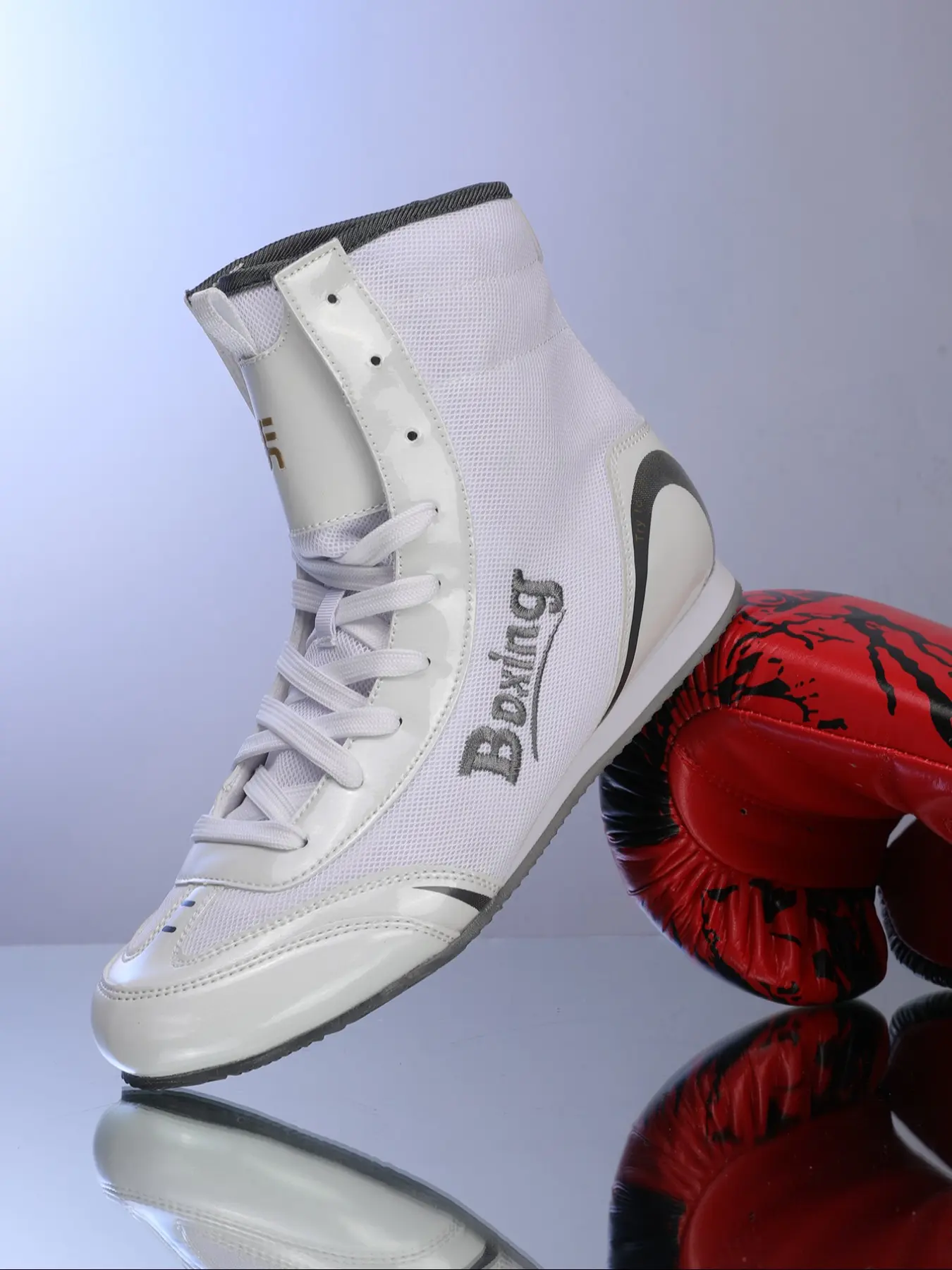 Professional Boxing Shoes for Couples, Breathable Mesh Upper, High-Top Ankle Support, Non-Slip Sole, Ideal for Training & Competitions