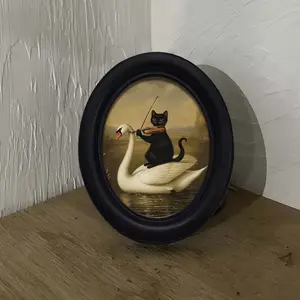 Vintage Art Style Cat Playing Violin on Swan Wall Decor, Modern Home Decor, Perfect for Halloween Christmas Thanksgiving Home Office Decoration