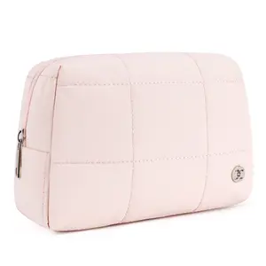 Telena Puffer Makeup Bags for Women, Nylon Puffy Padded Make Up Bags for Women Makeup Case, Small Makeup Pouch for Travel Essentials Gift Compact