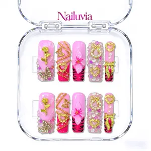 (D052) Nailuvia Luxury Colorful Collection Mid-Square 1.3 inch 10pcs Handcrafted Nail Set with Toolkit