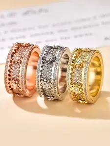 Anxiety Ring Fidget Spinner Men Couple Rotating Mechanical Ring, Versatile Elegant Jewelry, Handmade Geometric Diamond Ring