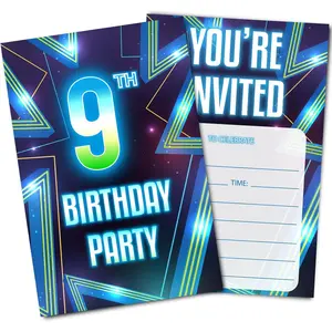 9th Birthday Party Invitations, Blue Invitation Cards with Envelopes (30PACK), Fill-in Invites for Boys, Girls and Kids, Ninth Birthday Party Supplies