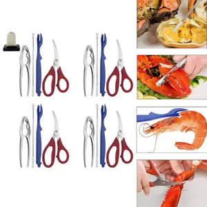 Seafood Tools Set includes 4 Crab Crackers, 4 Seafood Fork 4 Lobster Crackers and 4 Seafood Scissors & Storage Bag - Nut Cracker Set Crab Eating Tools summervibes