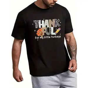 Thankful Teacher Cotton T-shirt Fall Turkey Teacher Tee Thanksgiving Cute Turkey School Gift