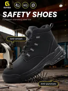 Guyisa1 High-Top Safety Shoes, Steel Toe Workshoes, Workwear Style Anti-Puncture Lightweight Comfortable Construction Boots, Steel Toe Protection