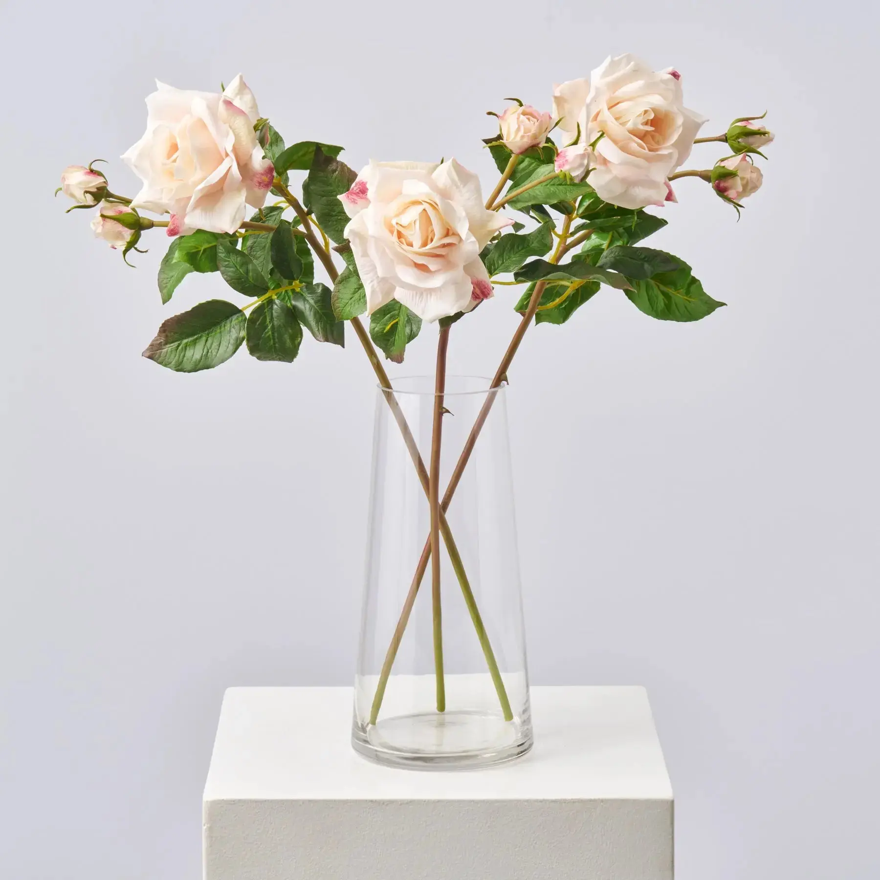 22" Real Touch Light Pink Sweet Juliette English Rose Artificial Flower, Single Long Stem Faux Floral Spray for Home Decor, Wedding Floral Decor