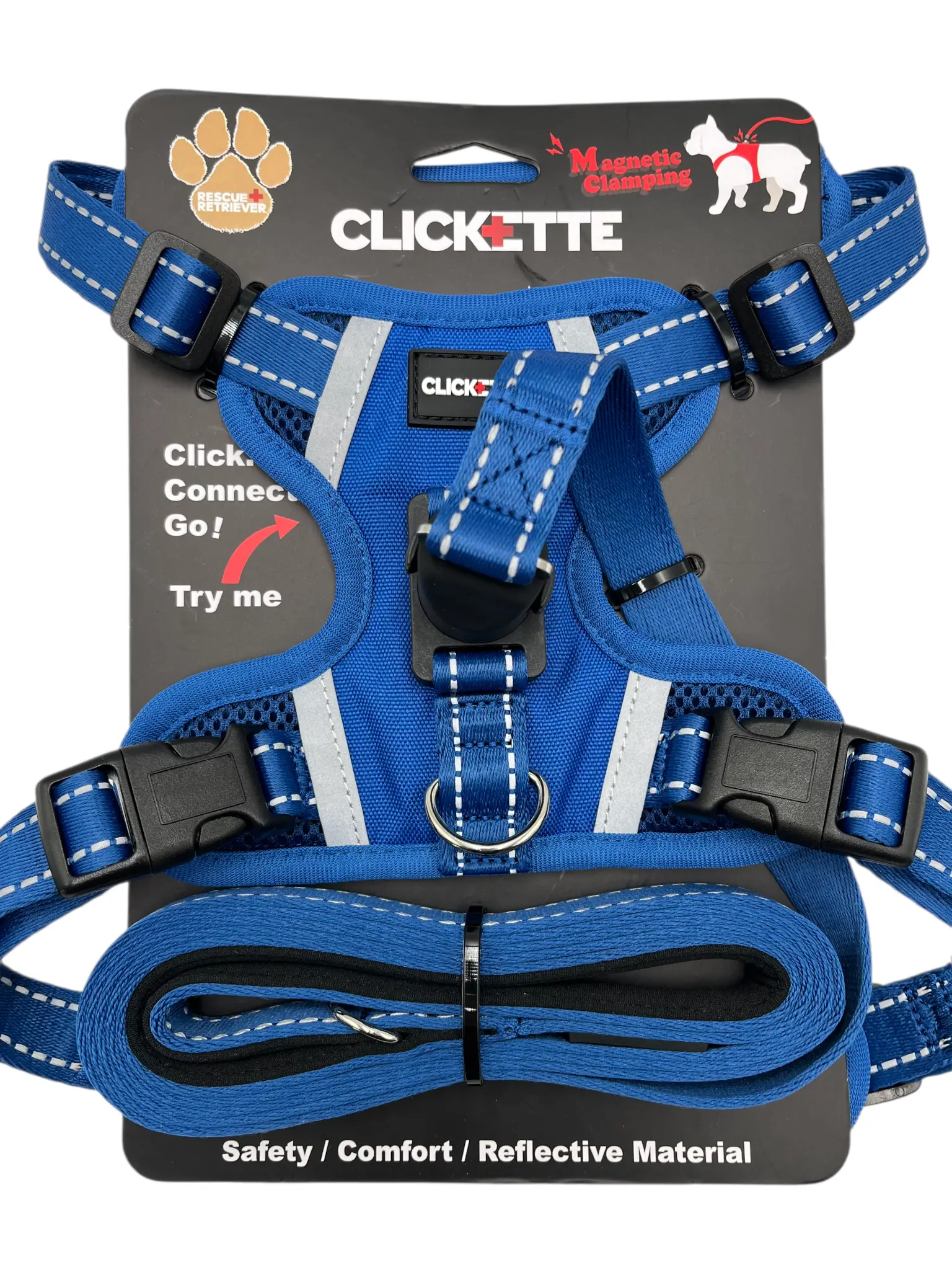 Clickette Magnetic locking Harness and Leash- Blue