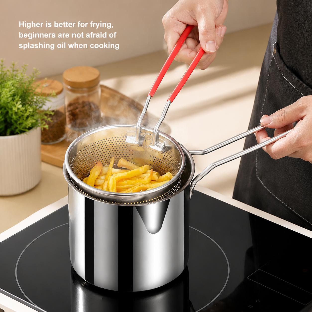 3Pcs Stainless Steel Deep Fryer Set - 5.12*4.72in 1-Person Mini Pot with Fry Pot, Filter Basket & Food Clip, Rust-Resistant Portable Cookware for Home Kitchen Chips, Chicken Wings 3Pcs Stainless Steel Deep Fryer Set - 5.12*4.72in 1-Person Mini Pot with Fry Pot, Filter Basket & Food Clip, Rust-Resistant Portable Cookware for Home Kitchen Chips, Chicken Wings