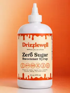 Drizzlewell Sugar Free Sweetener Syrup (Allulose + Monk Fruit) Zero Calories Keto-Friendly | Coffee Syrup for Iced Coffee, Espresso, Cold Brew, Matcha Latte, Protein Shakes, Smoothies, Milk, Greek Yogurt, Dessert Drizzle, Tea (Green, Hibiscus) 16oz Vegan!