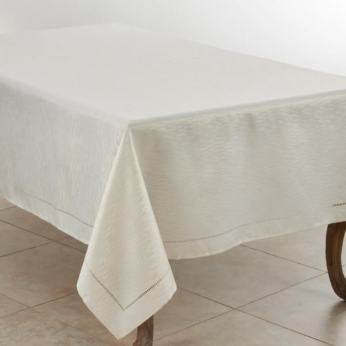 Saro Lifestyle 4009.I65120B Hemstitched Solid Oblong Shape Tablecloth - Ivory, 65"x120", Machine Washable Kitchen Linen, Modern Minimalist Look for All Seasons Casual Dining Tabletops