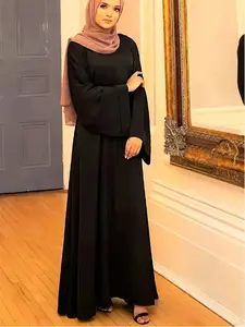 Elegant Black Flare Sleeve for Muslim Women Modest Islamic Maxi Dress Dubai Style Kaftan for Ramadan & Daily Wear, Modesty Muslim Clothing