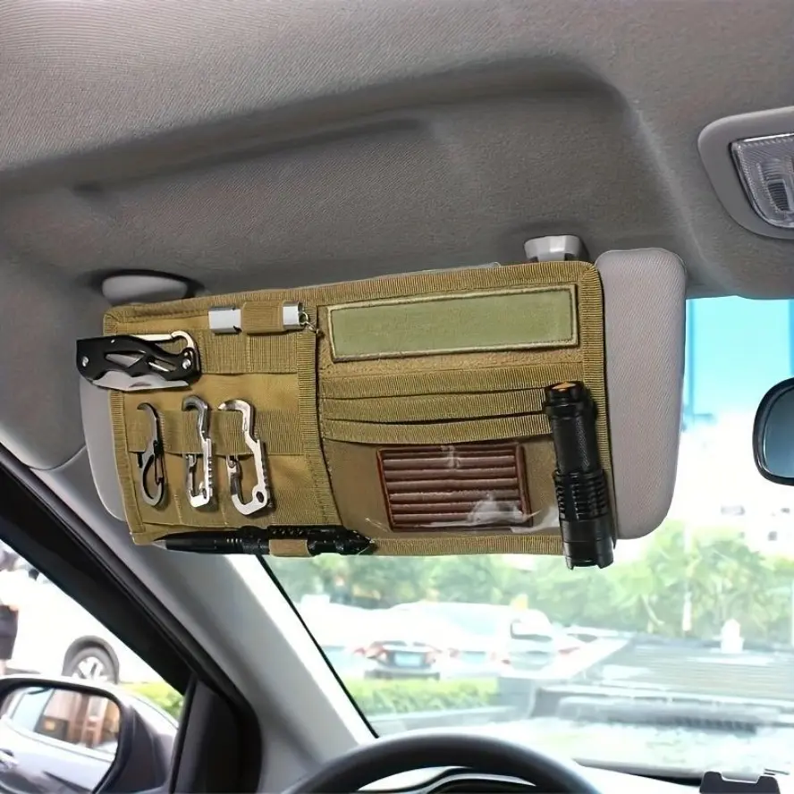 Must-Have Car Sun Visor Storage Bag |   Multi-Pocket Interior Organizer |   No-Slip Clip + Durable Fabric |   Holds Sunglasses/Phone/Tickets |   Road Trip/Commute Car Accessory