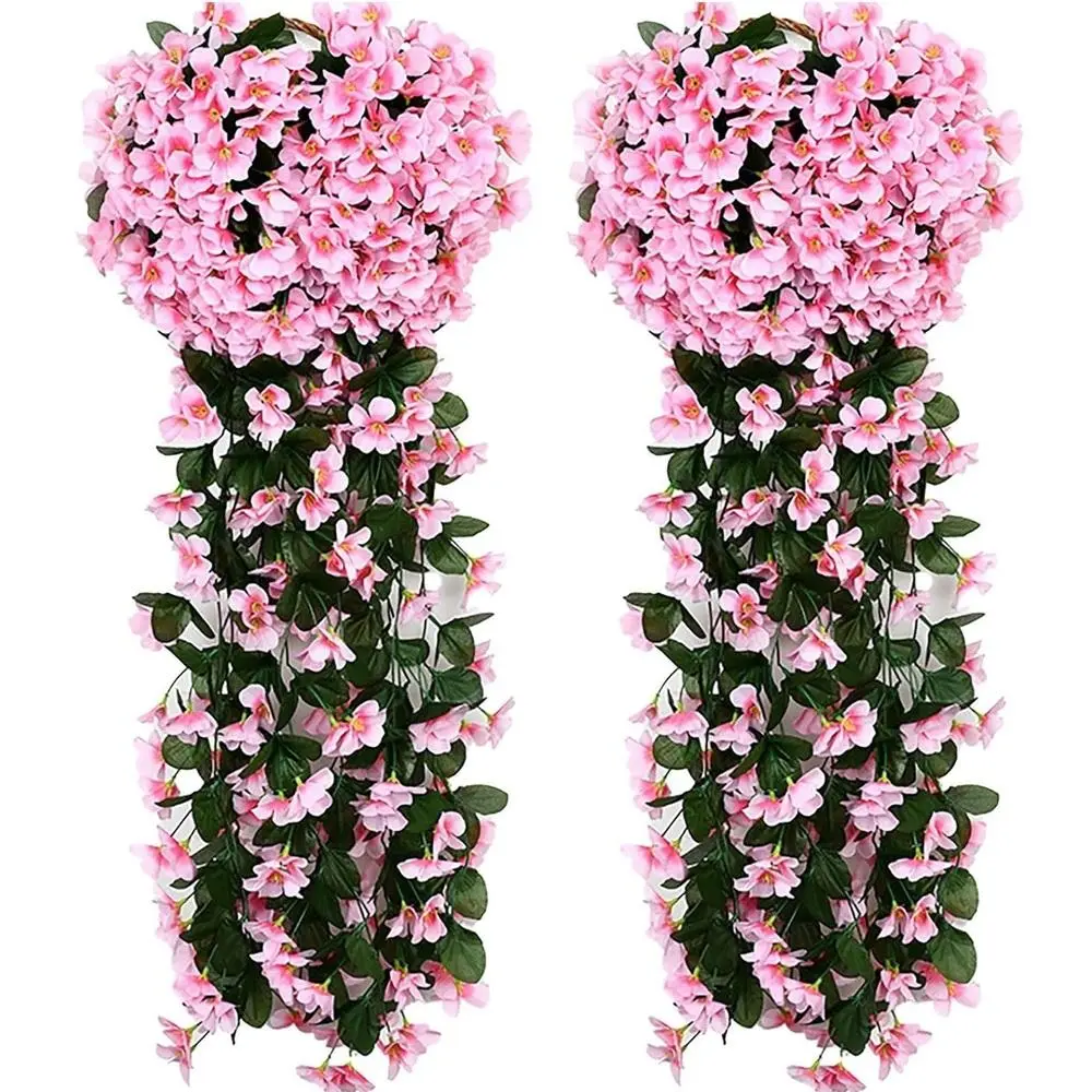 2-Pack Weatherproof Artificial Outdoor Plants - Hanging Plastic Violet Ivy with Fabric Leaves, 2-Piece Set Decor for Wall, Patio, Chinese New Year, Valentine's Day Business Decorations, Two Piece Set