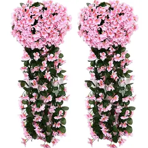 Hanging Artificial Violet Ivy Flowers 2 Packs Hanging Flowers Plant for Outside Outdoor Patio Garden Wedding Decorations Decorative Fruit Ornaments