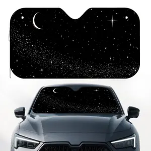 1pc, Moonlit Starry Skies Print Windshield Sunshade, Durable Sun Shade, Foldable Car Visor with Suction Cups, Ideal for Parking in Malls, Schools, and Daily Errands