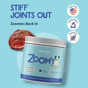 Fifth & Fido Zoomy Dog Joint Supplement for Senior Dogs - Mushroom Powered Hip Joint Support - Natural Mobility Powder - 30 Servings - Beef Flavor - 5.14 oz