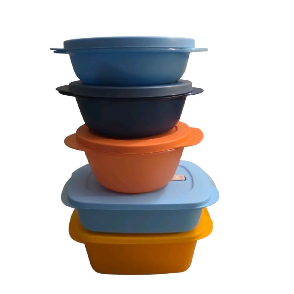 Tupperware Microflash 5pc Cookware Set - Blue, Orange Containers with Lids for Everyday Use