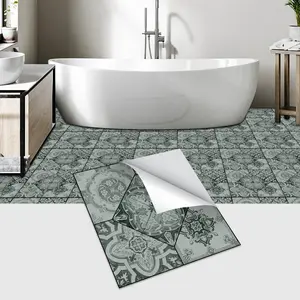 20pcs Thickened Matte PVC Floor Stickers, Self-Adhesive Wall Decals, Retro European Tile Stickers for Kitchen Bathroom Home Decor