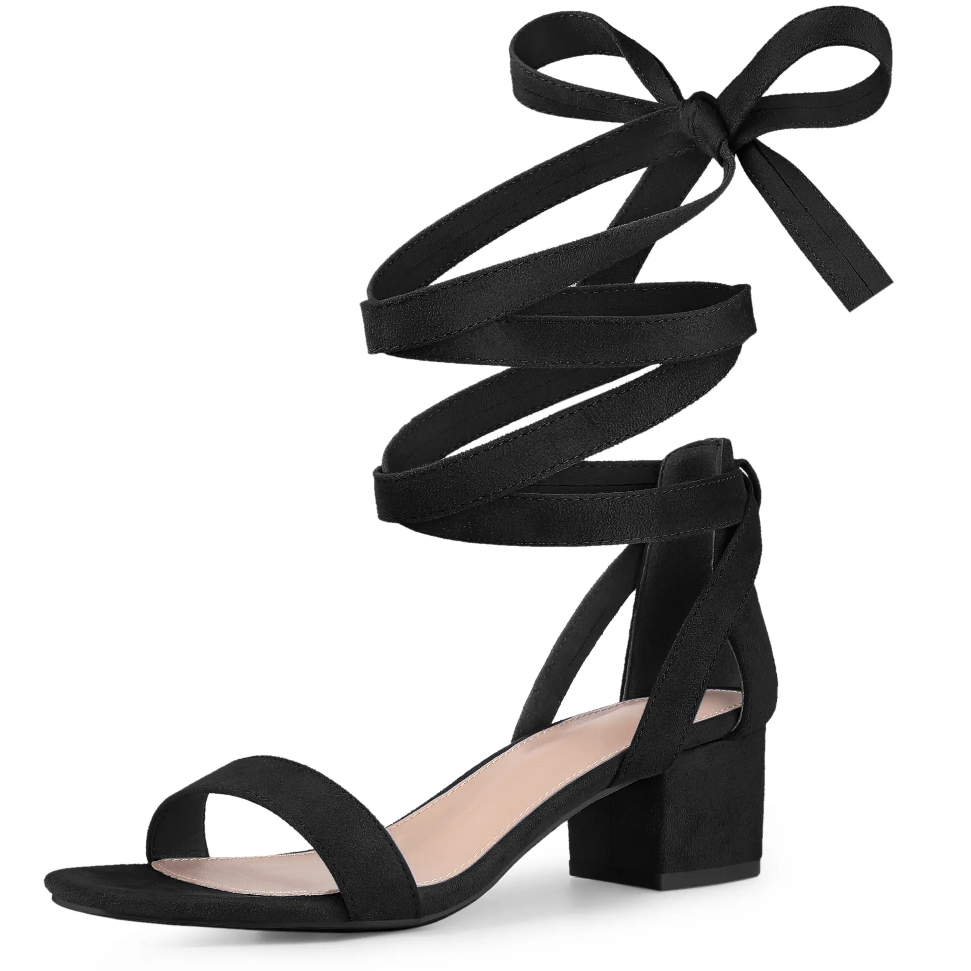 BLISSFUL STEP Strappy Heels Open Toe Block Heel Lace Up Sandals