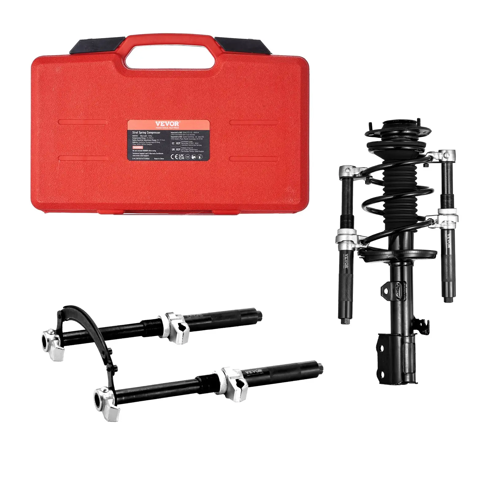 【Summerfinds】Father's Day Gift Heavy-Duty 2-Piece #45 Steel Macpherson Strut Coil Spring Compressor Set, Adjustable Jaws, 2-Hand Op., 2646 lbs Capacity, Safety Bracket, Carrying Case, Enhanced Hardness & Strength for Cars, Motorcycles, SUVs
