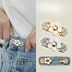 3 pairs, flower jeans waist tightener, immediate snap buckle, removable seam-free adjustable belt flower buckle