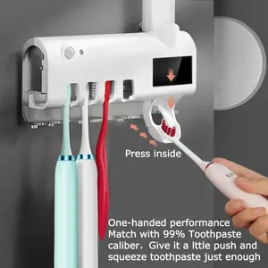 UV Light Sterilizer Toothbrush Holder Cleaner & Automatic Toothpaste Dispenser Modern Design 360° Cleaning 99.99% Sterilization Wall-Mounted Solar-Powered ABS+PP+Electronic Components