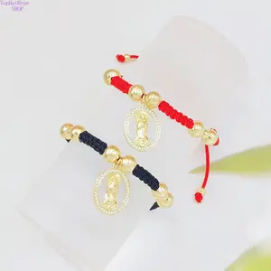 Our Lady of Guadalupe String Bracelet Gold Plated Beaded Adjustable Cord Wristband for Women Waterproof Dainty Religious Jewelry for Church Gifting Daily Use