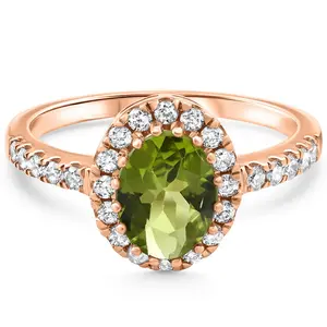 1 1/2Ct Oval Peridot Halo Diamond Ring 14k Gold Lab Grown