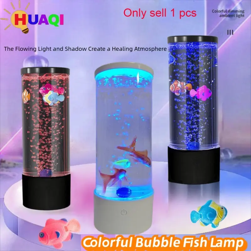 LED Bubble Fish Lamp, Simple Creative Bubble Cylinder Aquarium, USB Seven-Color Changing Night Light, Silent Desktop Decoration