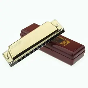 EASTTOP 10hole Diatonic Harmonica Key of C Blues Harp Professional Harmonica with Gold Plated Plates and Red Case
