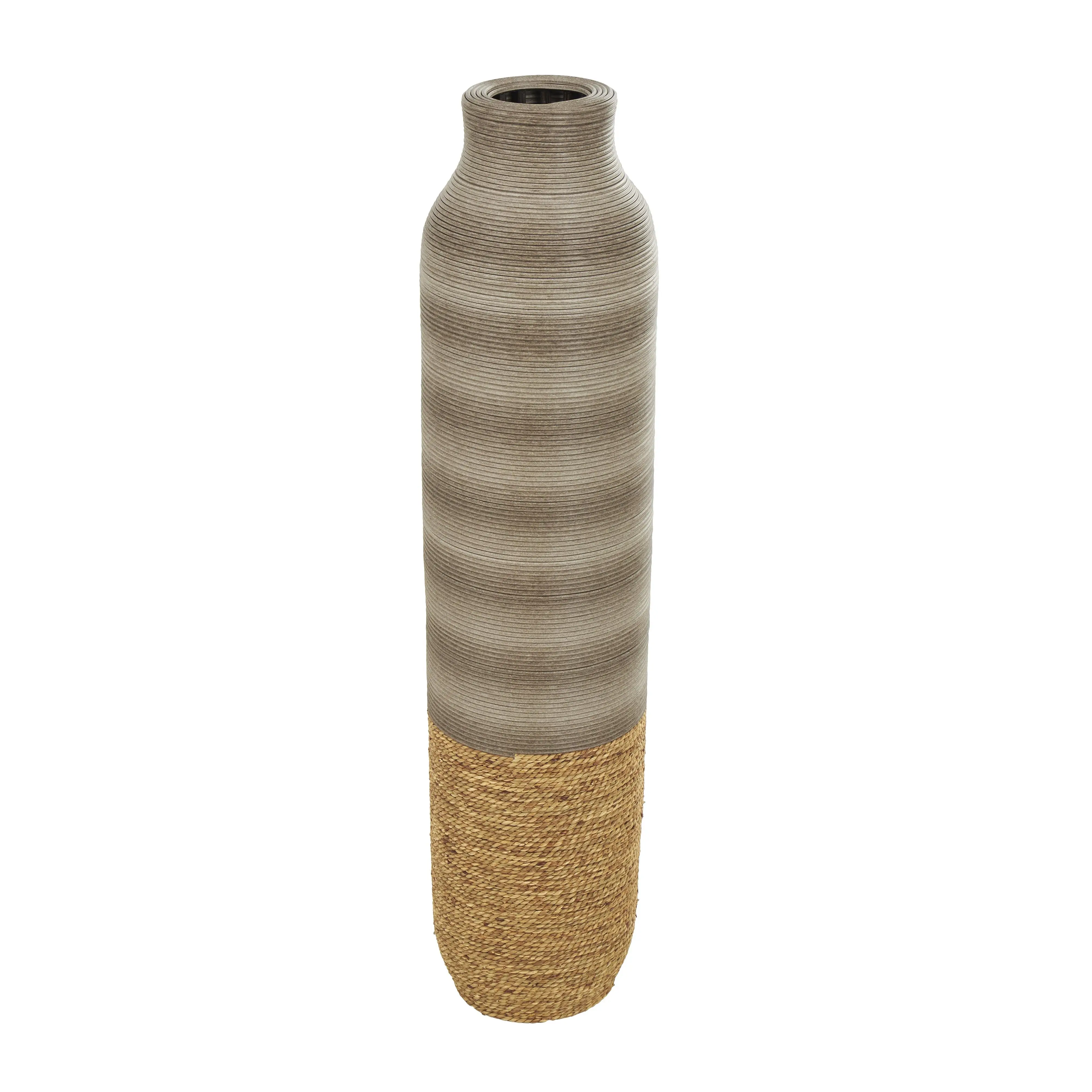 Traditional Brown Seagrass Handmade Ribbed Decorative Vase, Featuring a Coiled Base for Home Decor, Home Supplies, Vase & Fillers Use, Rubber